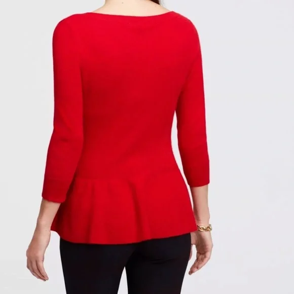 Ann Taylor Perfect Red Peplum Top Knit Pullover Fitted Stretch 3/4 Sleeve Sz M - Picture 11 of 12